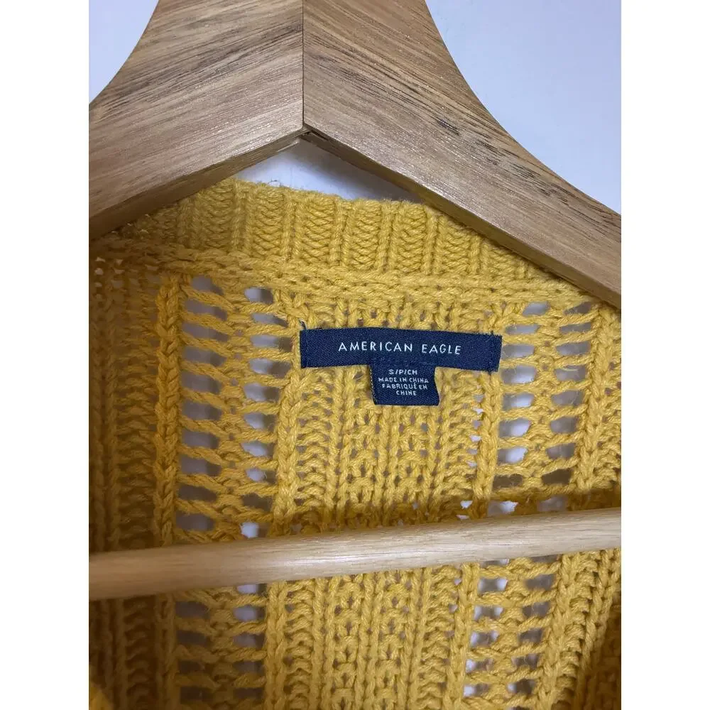 American Eagle Women’s Mustard Yellow Open Knit Cropped Sweater S